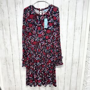Draper James Dress‎ Women Size TL Long Sleeve Paisley Faux Wrap Mini Knit Red